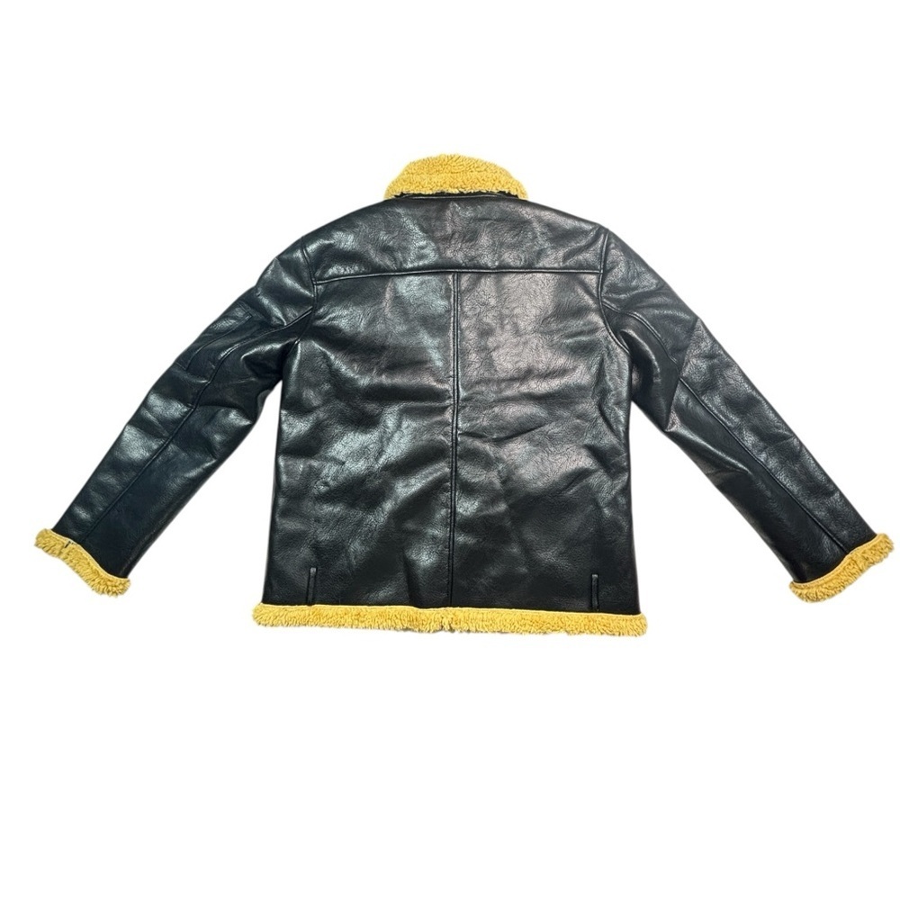 Men’s Faux Leather Sherpa Lined Jacket Vintage Collared Long Sleeve large - Picture 4 of 10